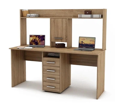Компьютерный стол для двух детей с надстройкой 163×60×145 см дуб сонома