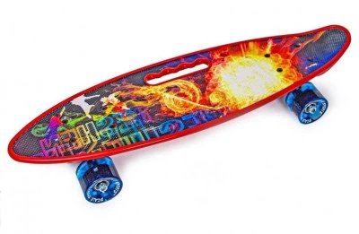 Пенні борд (скейтборд) з колесами, що світяться, з ручкою Penny Board Fireball
