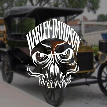 Наклейка на Авто / Мото / Витрину на Стекло Кузов Череп "Harley Davidson" белый цвет
