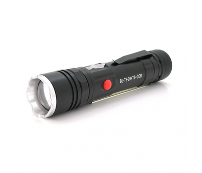Ліхтарик Bailong BL-26+COB, Zoom, 3 режими, алюміній, компас, акум 18650, USB кабель, магніт, СЗУ, BOX