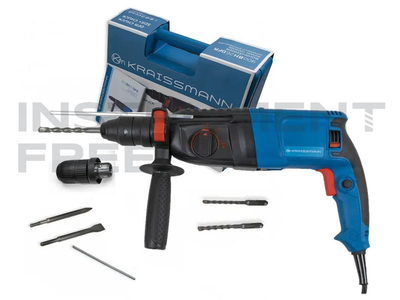 Перфоратор Kraissmann 900 BH 26 (DFR-патрон, 3 режима работы, набор насадок, кейс)