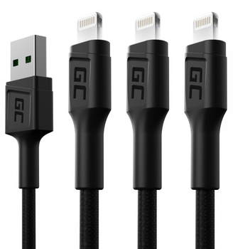Набір кабелів Green Cell Ray Set 3x USB-A – Lightning  LED 2 м Black (KABGCSET06)