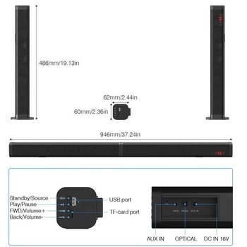 Колонка саундбар трасформер 2-канальная с USB и Bluetooth 2в1 40Вт с пультом ДУ