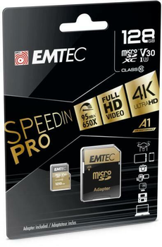 Карта пам'яті Emtec microSD UHS-I U3 SpeedIN Pro 128GB + SD адаптер (ECMSDM128GXC10SP)