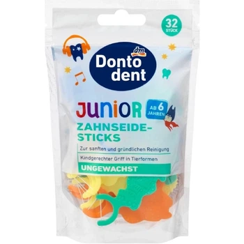 Зубні флоси Dontodent Junior дитячі з 6 років 32 шт (4058172881503)