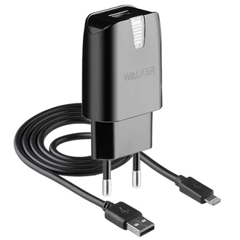 Сетевое зарядное устройство (адаптер) 2в1 WALKER WH-21 1USB / 2A + Lightning black