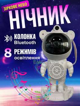 Ночник светильник проектор звездного неба Космонавт Астронавт с Bluetooth колонкой Лазерный проектор GS-7998