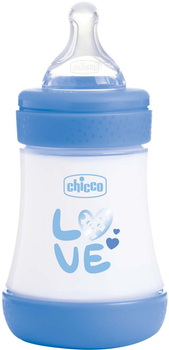 Пляшка для годування пластикова Chicco Perfect 5 Love із силіконовою соскою 0+ міс. 150 мл Блакитна (20211.21.40)