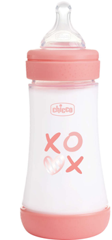 Пляшка для годування пластикова Chicco Perfect 5 Love із силіконовою соскою 2+ міс. 240 мл Рожева (20223.11.40)