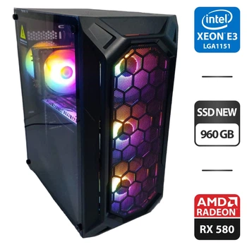 Игровой ПК 1stPlayer FireBase X6 Tower NEW / Intel Xeon E3-1270 v5 (аналог Intel Core i7-7700) (4 (8) ядра по 3.6 - 4.0 GHz) / 16 GB DDR4 NEW / 960 GB SSD NEW / AMD Radeon RX 580, 8 GB GDDR5, 256-bit / 500W NEW б/у
