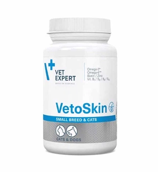 Пищевая добавка для кошек и собак мелких пород Vet Expert VetoSkin Small breed & cat для здоровья кожи и шерсти, 60 капсул