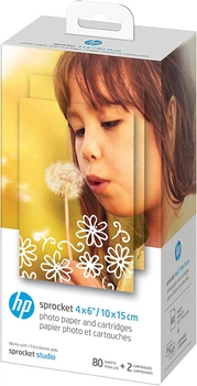 Фотопапір HP Sprocket Studio Paper для миттєвого друку розмір 10x15 см 80 аркушів + 2 картриджа