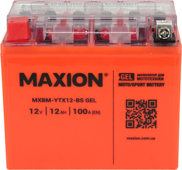 АКБ мото гелевий 12V 12-А/год L+ (Maxion) (150х87х130) YTX12-BS GEL
