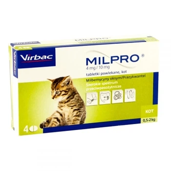 Милпро Virbac таблетки от глистов для кошек и котят до 2 кг, 4 мг/10 мг, 4 таб