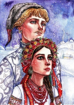Почтовая открытка Cardsforsoul "Оксана и кузнец Вакула" 10,5 Х 14,8 см