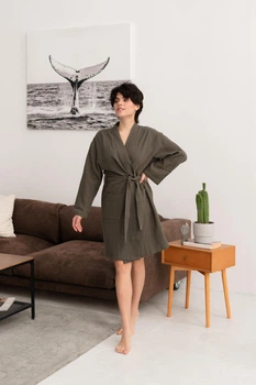 Жіночий халат COSY Duna із фактурного мусліну XL, хакі M61W