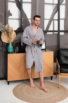 Чоловічий халат COSY Duna із фактурного мусліну M, сірий M60