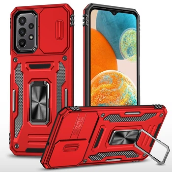 Чохол зі шторкою для камери Camshield Army Ring для Samsung Galaxy A23 4G, ударостійкий кейс з кільцем-тримачем та функцією підставки Red