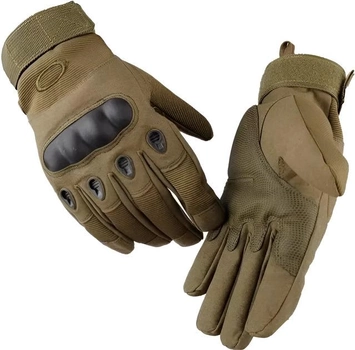 Тактичні рукавиці для військових ЗСУ кольору Хакі повнопалі із захистом на кісточках розмір L на липучці