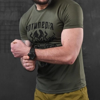 Потоотводящая мужская футболка Coolmax с принтом "Артиллерия" олива размер M