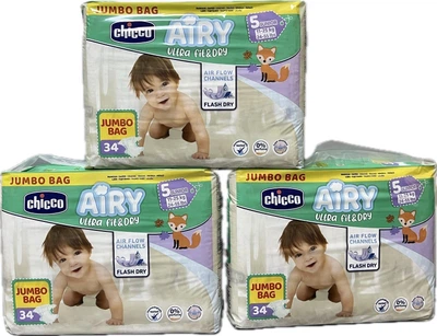 BOX 102 штук підгузків 5 розміру Chicco Airy, 11-25 кг