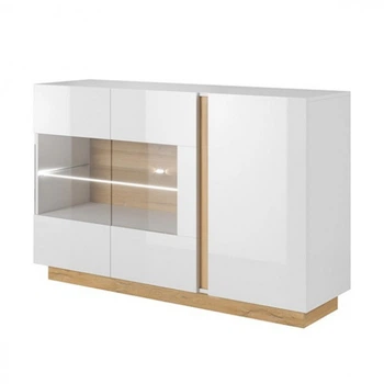 Комод с витриной в гостиную Arco (Marco) 3D2W/138 Perfect Home Дуб грандсон + Белый глянец (Ламинированная ДСП + Стекло)