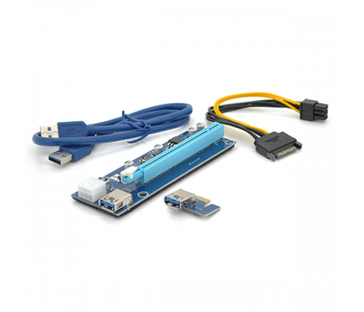 Райзер PCI-EX, x1-x16, 6-pin, SATA-6Pin, USB 3.0 AM-AM 0,6 м (синій), конденсатори CS 220 16V, Пакет