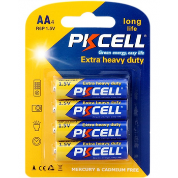 Батарейка солевая PKCELL 1.5V AA / R6, 4 штуки в блистере цена за блистер, Q12