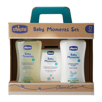 Набір Chicco Baby Moments засіб для ванни 200 мл + Бальзам для тіла 200 мл + туалетна вода 100 мл (8058664138869)