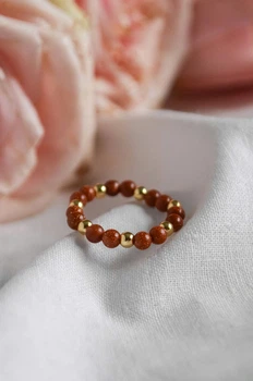 Кольцо на резинке Авантюрин Золотой песок, фур-ра гип-ный сплав цвет золото d-3мм 15-18р-р
