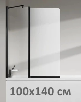 Стеклянная шторка для ванны AVKO Glass W436 Черный, двухсторонняя, каленое стекло Simply Glass, 40+60х140 см