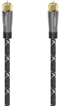 Kabel antenowy Hama Premium Koaksjalny-F - Koaksjalny-F M/M 120DB 1.5 m Black/Grey (4047443440280)
