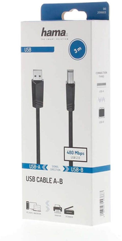 Kabel Hama USB Type A - USB Type B M/M 3 m Black (4047443443663)