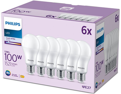 Набір світлодіодних ламп Philips A67 E27 13W 6 шт Cool White (8719514451353)