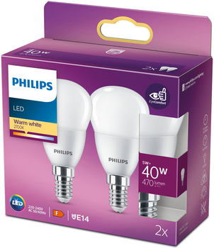 Набір світлодіодних ламп Philips P45 E14 5W 2 шт Warm White (8719514310094)