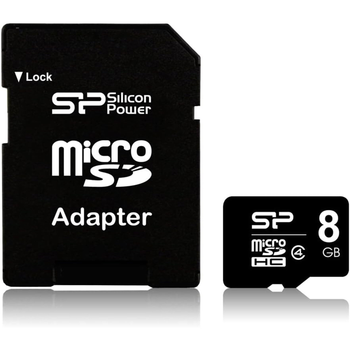 Карта памяти Silicon Power microSDHC 8GB W-4 MB/s, R-4 MB/s Class 4 (SP008GBSTH004V10SP) + SD Adapter