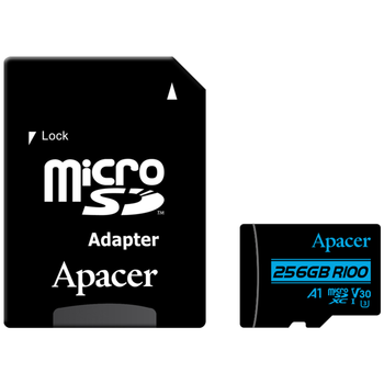 Карта памяти Apacer microSDXC 256GB (UHS-I U3) W-80 MB/s, R-100 MB/s Class 10 A1 V30 (AP256GMCSX10U7-R) + SD Adapter