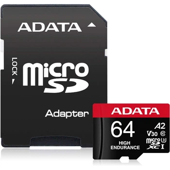 Карта памяти A-DATA High Endurance microSDXC 64GB (UHS-I U3) W-80 MB/s, R-100 MB/s Class 10 A2 V30 (AUSDX64GUI3V30SHA2-RA1) + SD Adapter