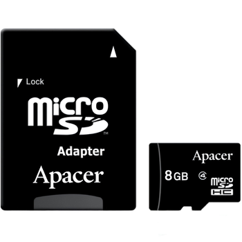Карта памяти Apacer microSDHC 8GB W-4 MB/s, R-4 MB/s Class 4 (AP8GMCSH4-R) + SD Adapter