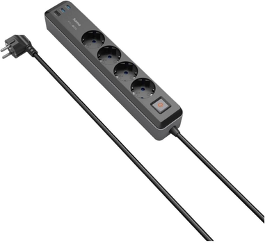 Мережевий фільтр Hama 4 розетки - 2 x USB Type-C - USB Type-A 1.4 м Black (4047443497451)