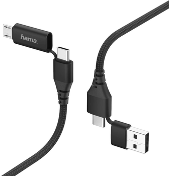 Adapter Hama 4w1 micro-USB - USB Type-C + USB Type-A 1.5 m Black (4047443409614)