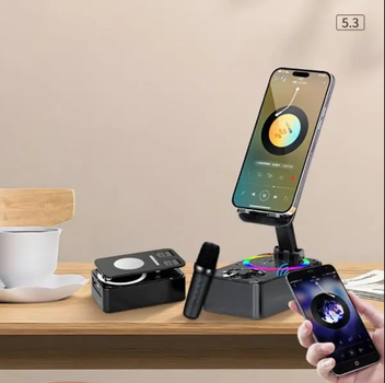 Держатель-подставка для телефона с караоке Microphone speaker set AND K18-2 2 микрофона