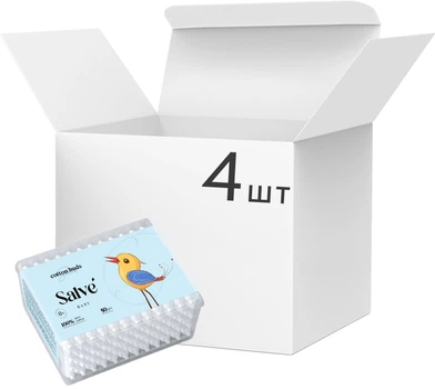 Упаковка ватних паличок для дітей Salve 50 шт х 4 пачки (4820101481395)