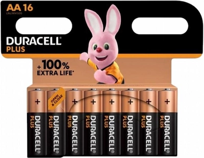 Лужні батарейки Duracell Plus Extra Life Mignon AA 1.5 В LR06 16 шт (5000394141025)