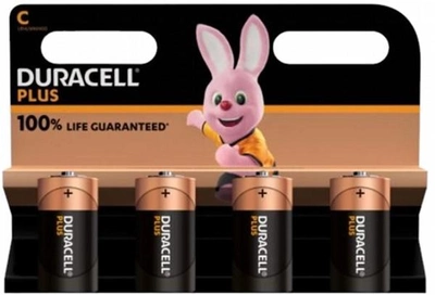 Лужні батарейки Duracell Plus Extra Life Baby C 1.5 В LR14 4 шт (5000394141865)