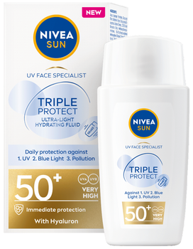 Крем для обличчя Nivea Sun UV Triple Protect Sun Cream Fluid SPF 50+ зволожувальний 40 мл (4005900998873)