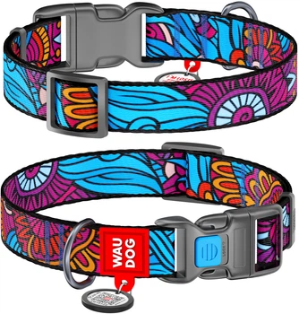 Obroża dla psa nylonowa WAUDOG Nylon z paszportem QR wzór "Summer" plastik fastex szer. 20 mm dł. 28-40 cm (4823089312279)