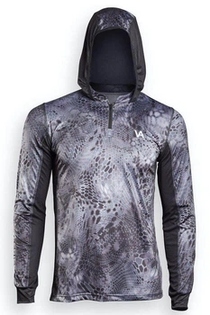 Худі дихаюча для риболовлі VA REPTILE SKIN Grey, розмір S, сонцезахисна з фільтром UPF50+