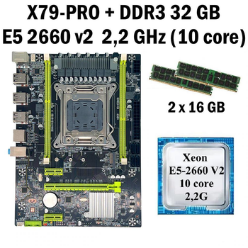 Материнская плата Taishuo X79 PRO LGA 2011 + процессор (б/у) Xeon E5-2660 V2 10 ядер 2,2G + RAM DDR3 32 GB (20266022)