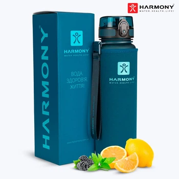 Пляшка для води Harmony Total Cosmos 1 л. з контейнером для фруктів і захисним неопреновим чохлом